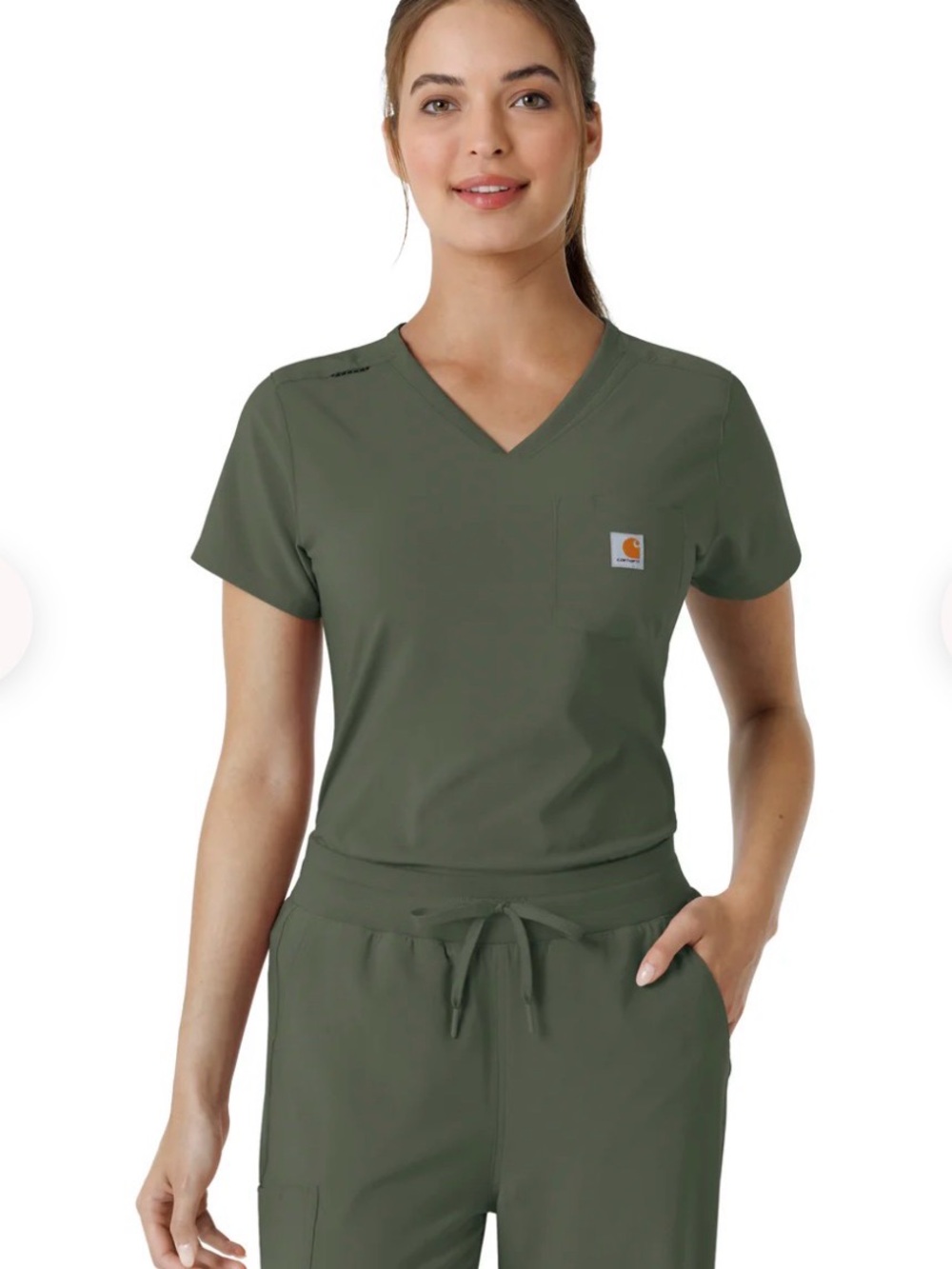 Carhartt 3 Piece Olive Green Modern Fit Scrub Top & Jogger Set + Eggplant Top